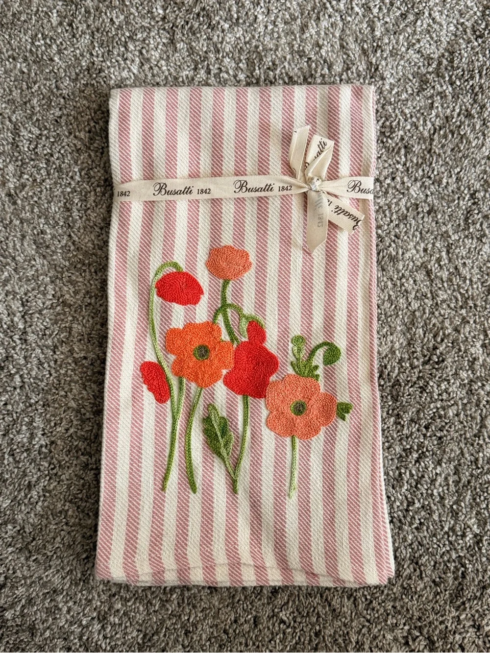 NEW Busatti Blue Striped Orange Floral Tea Towel